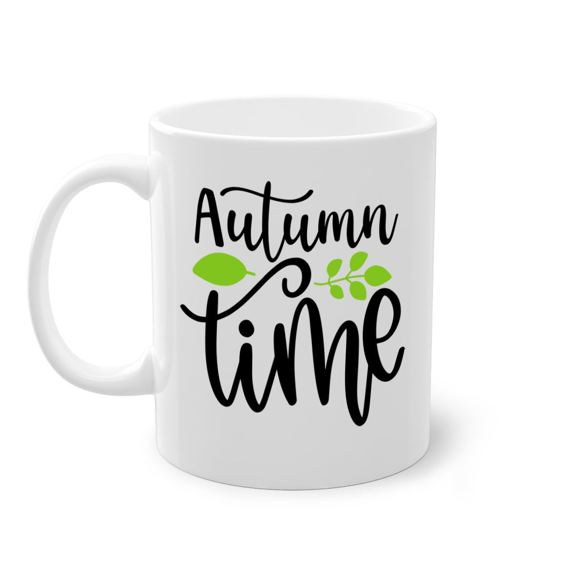 Autumn Time 35# Mug with colorful handle and glossy finish, available in multiple colors and sizes.