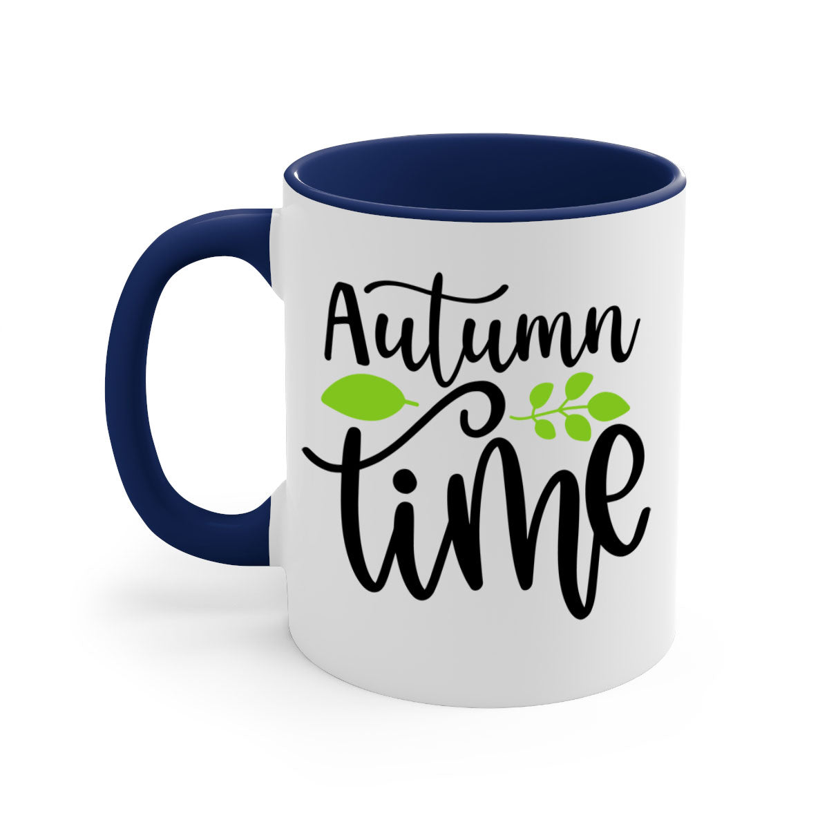 Autumn Time 35# Mug with colorful handle and glossy finish, available in multiple colors and sizes.