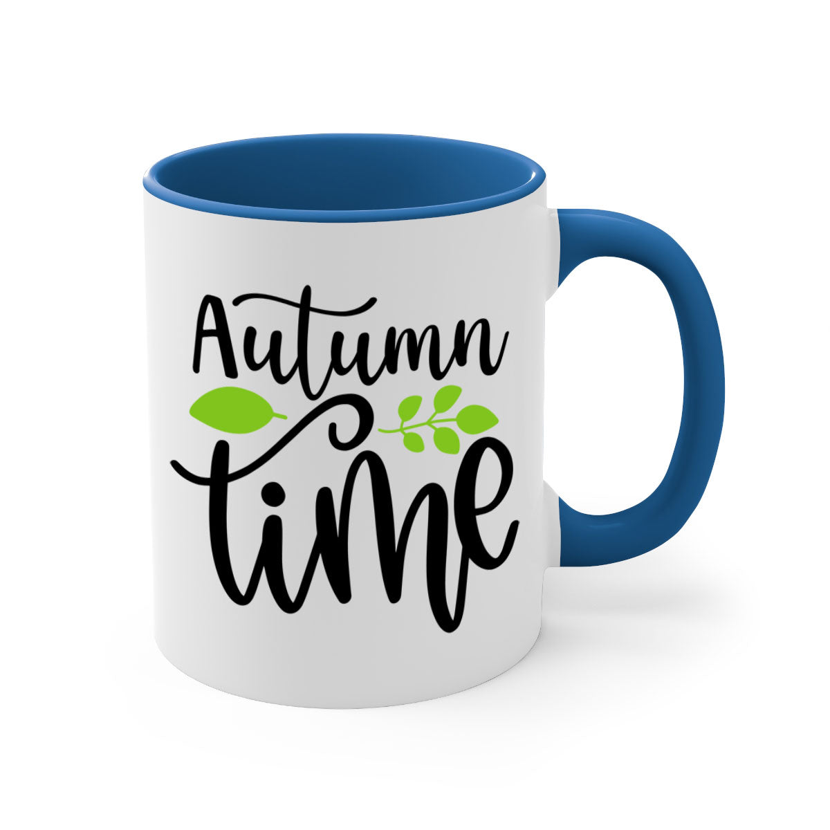 Autumn Time 35# Mug with colorful handle and glossy finish, available in multiple colors and sizes.