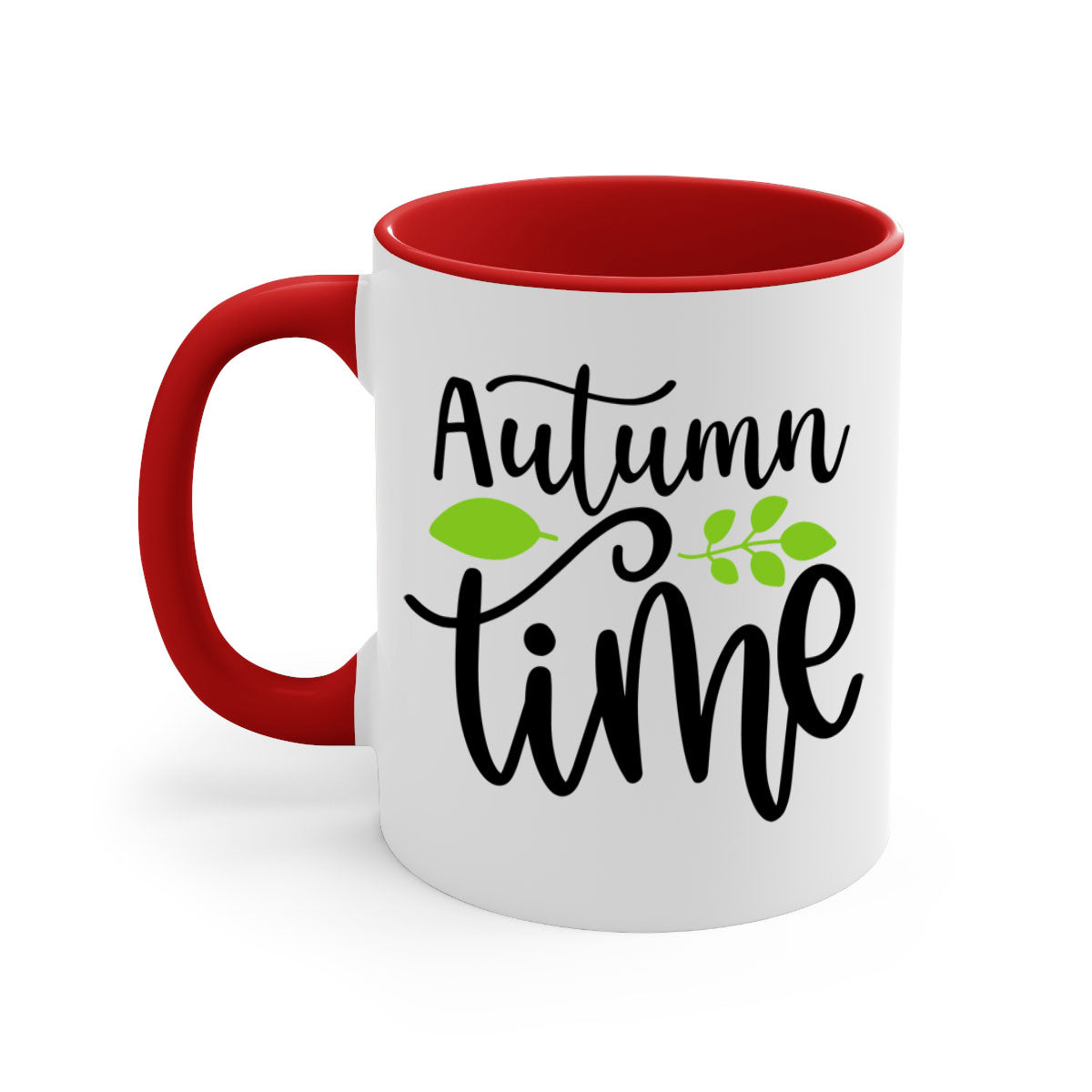 Autumn Time 35# Mug with colorful handle and glossy finish, available in multiple colors and sizes.