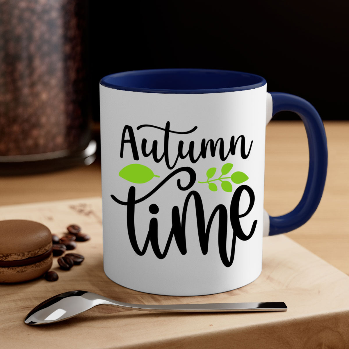 Autumn Time 35# Mug with colorful handle and glossy finish, available in multiple colors and sizes.