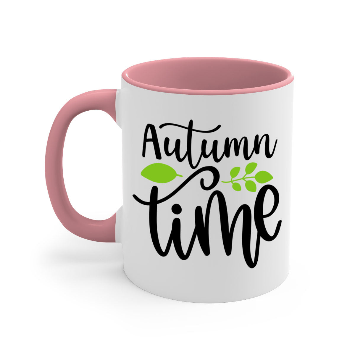 Autumn Time 35# Mug with colorful handle and glossy finish, available in multiple colors and sizes.