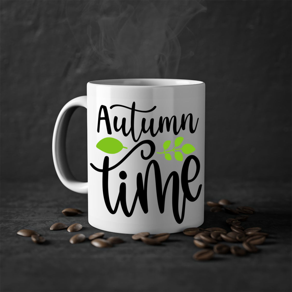 Autumn Time 35# Mug with colorful handle and glossy finish, available in multiple colors and sizes.