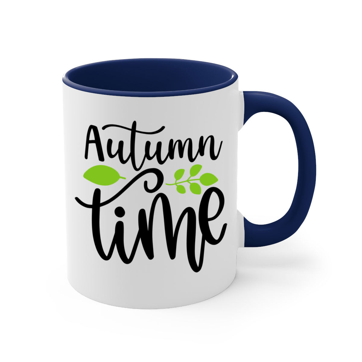 Autumn Time 35# Mug with colorful handle and glossy finish, available in multiple colors and sizes.