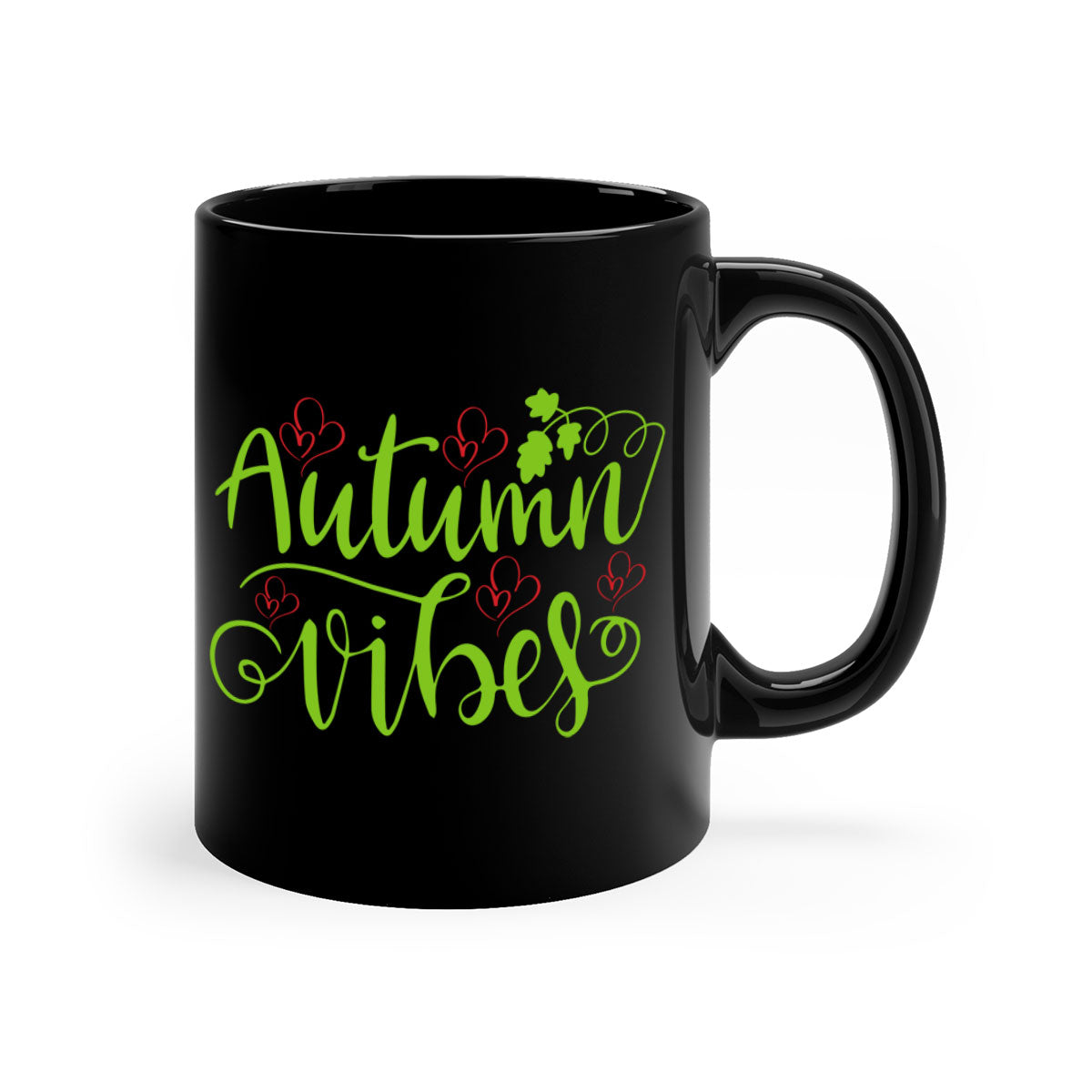 Autumn Vibes 40# Mug featuring a glossy finish, colorful handle, and interior, available in multiple colors and sizes.