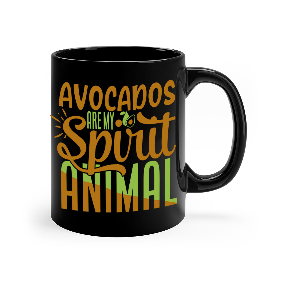 A stylish two-tone avocado-themed coffee mug with a glossy finish and a C-shaped handle, available in multiple colors.