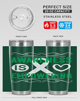 Awareness is Empowering Style 17# Tumbler in stainless steel with a vibrant design, perfect for hot and cold beverages.