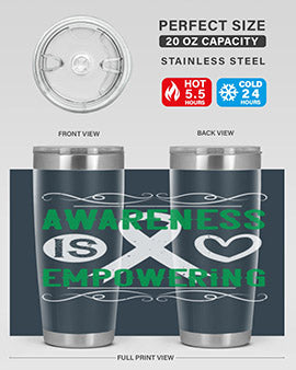 Awareness is Empowering Style 17# Tumbler in stainless steel with a vibrant design, perfect for hot and cold beverages.
