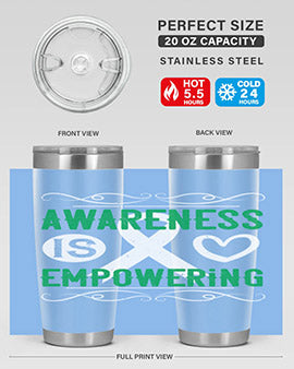 Awareness is Empowering Style 17# Tumbler in stainless steel with a vibrant design, perfect for hot and cold beverages.