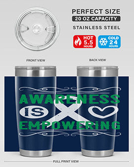 Awareness is Empowering Style 17# Tumbler in stainless steel with a vibrant design, perfect for hot and cold beverages.