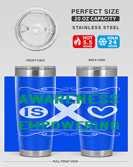 Awareness is Empowering Style 17# Tumbler in stainless steel with a vibrant design, perfect for hot and cold beverages.