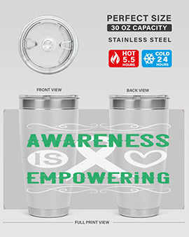 Awareness is Empowering Style 17# Tumbler in stainless steel with a vibrant design, perfect for hot and cold beverages.