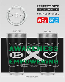 Awareness is Empowering Style 17# Tumbler in stainless steel with a vibrant design, perfect for hot and cold beverages.