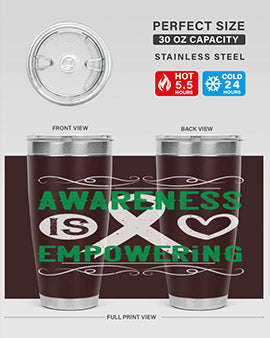 Awareness is Empowering Style 17# Tumbler in stainless steel with a vibrant design, perfect for hot and cold beverages.