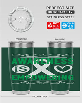 Awareness is Empowering Style 17# Tumbler in stainless steel with a vibrant design, perfect for hot and cold beverages.