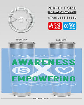 Awareness is Empowering Style 17# Tumbler in stainless steel with a vibrant design, perfect for hot and cold beverages.