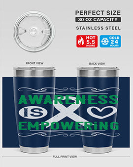 Awareness is Empowering Style 17# Tumbler in stainless steel with a vibrant design, perfect for hot and cold beverages.