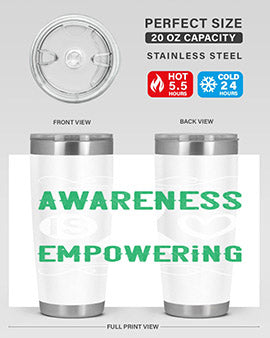 Awareness is Empowering Style 17# Tumbler in stainless steel with a vibrant design, perfect for hot and cold beverages.