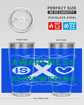 Awareness is Empowering Style 17# Tumbler in stainless steel with a vibrant design, perfect for hot and cold beverages.