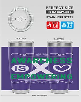 Awareness is Empowering Style 17# Tumbler in stainless steel with a vibrant design, perfect for hot and cold beverages.