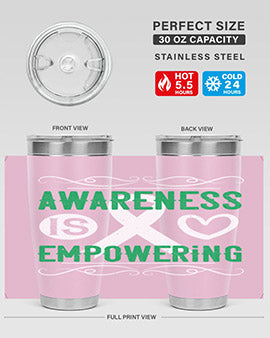 Awareness is Empowering Style 17# Tumbler in stainless steel with a vibrant design, perfect for hot and cold beverages.