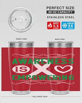 Awareness is Empowering Style 17# Tumbler in stainless steel with a vibrant design, perfect for hot and cold beverages.