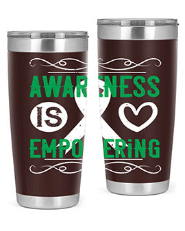Awareness is Empowering Style 17# Tumbler in stainless steel with a vibrant design, perfect for hot and cold beverages.