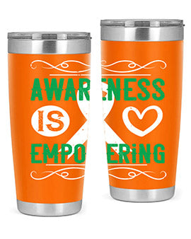 Awareness is Empowering Style 17# Tumbler in stainless steel with a vibrant design, perfect for hot and cold beverages.