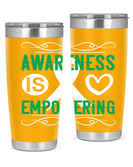 Awareness is Empowering Style 17# Tumbler in stainless steel with a vibrant design, perfect for hot and cold beverages.