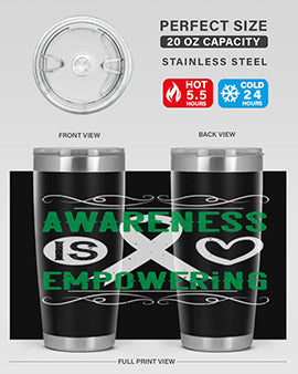 Awareness is Empowering Style 17# Tumbler in stainless steel with a vibrant design, perfect for hot and cold beverages.