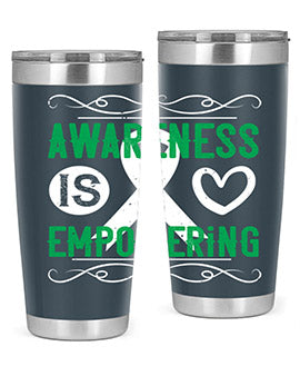 Awareness is Empowering Style 17# Tumbler in stainless steel with a vibrant design, perfect for hot and cold beverages.