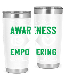 Awareness is Empowering Style 17# Tumbler in stainless steel with a vibrant design, perfect for hot and cold beverages.