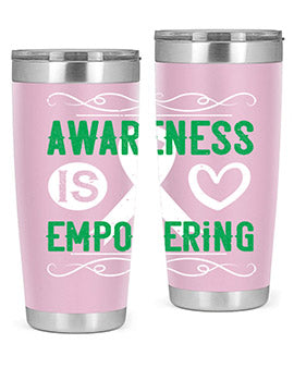 Awareness is Empowering Style 17# Tumbler in stainless steel with a vibrant design, perfect for hot and cold beverages.