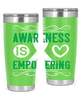 Awareness is Empowering Style 17# Tumbler in stainless steel with a vibrant design, perfect for hot and cold beverages.