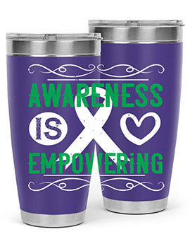 Awareness is Empowering Style 17# Tumbler in stainless steel with a vibrant design, perfect for hot and cold beverages.