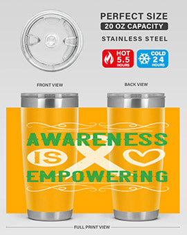 Awareness is Empowering Style 17# Tumbler in stainless steel with a vibrant design, perfect for hot and cold beverages.
