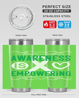 Awareness is Empowering Style 17# Tumbler in stainless steel with a vibrant design, perfect for hot and cold beverages.