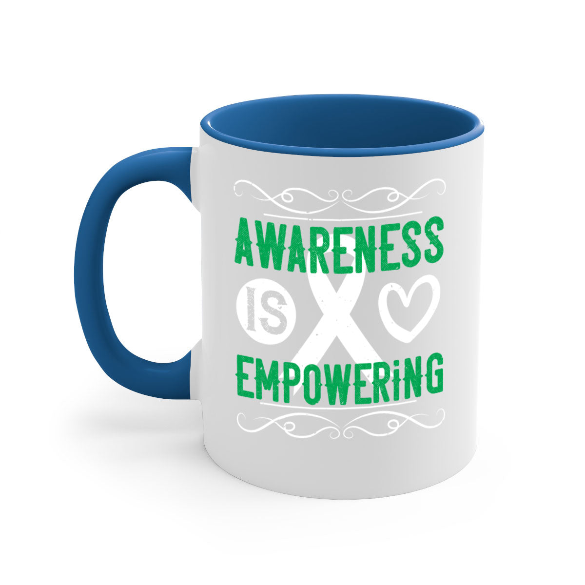 Awareness is Empowering Style 17# Mug with colorful handle and glossy finish, available in multiple colors and sizes.