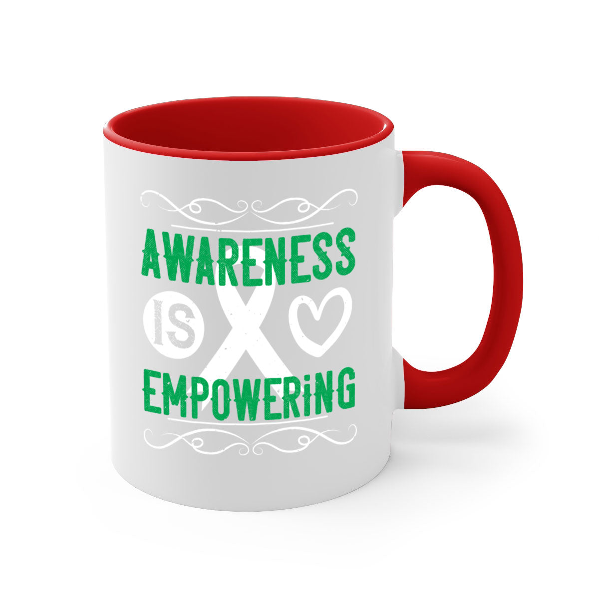 Awareness is Empowering Style 17# Mug with colorful handle and glossy finish, available in multiple colors and sizes.