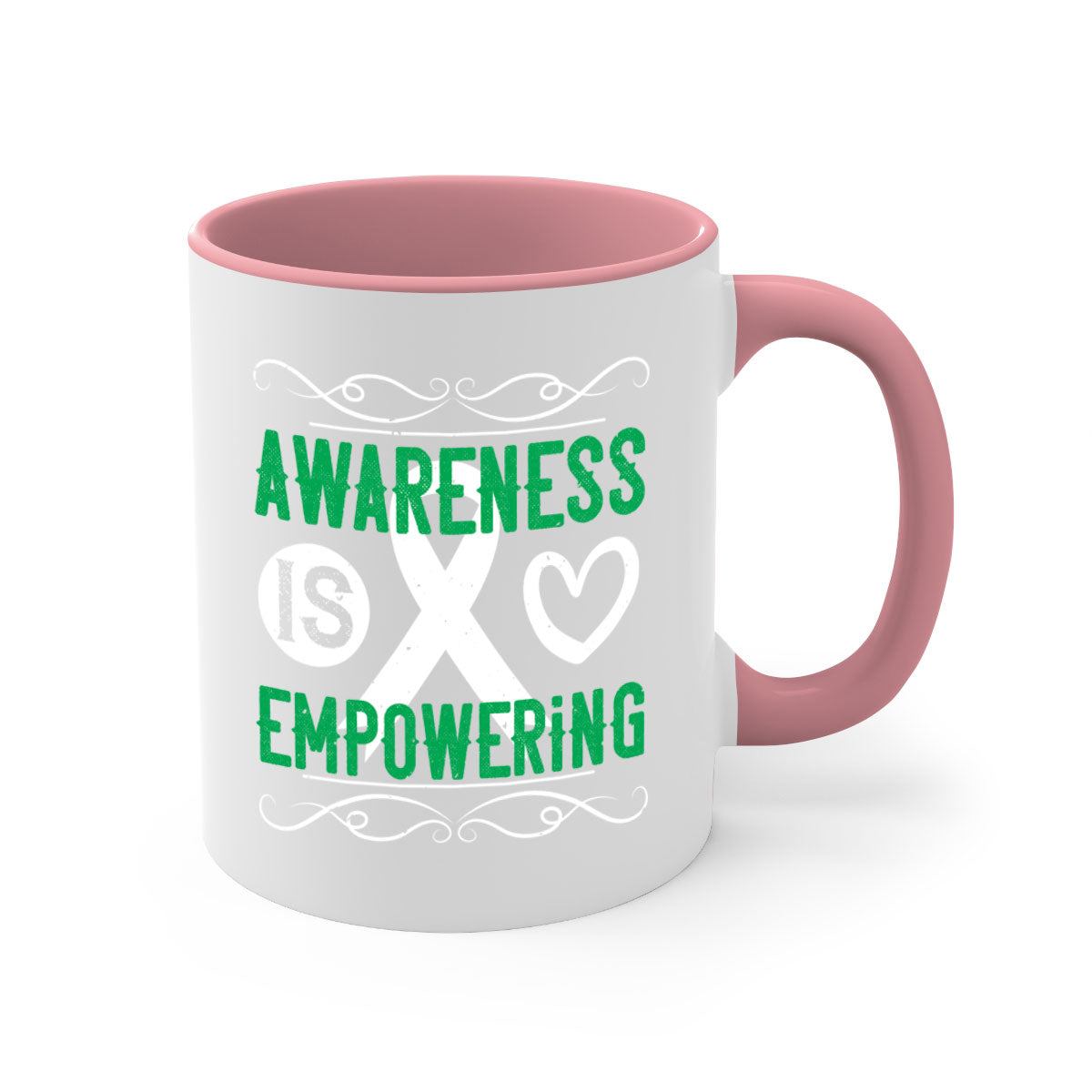 Awareness is Empowering Style 17# Mug with colorful handle and glossy finish, available in multiple colors and sizes.