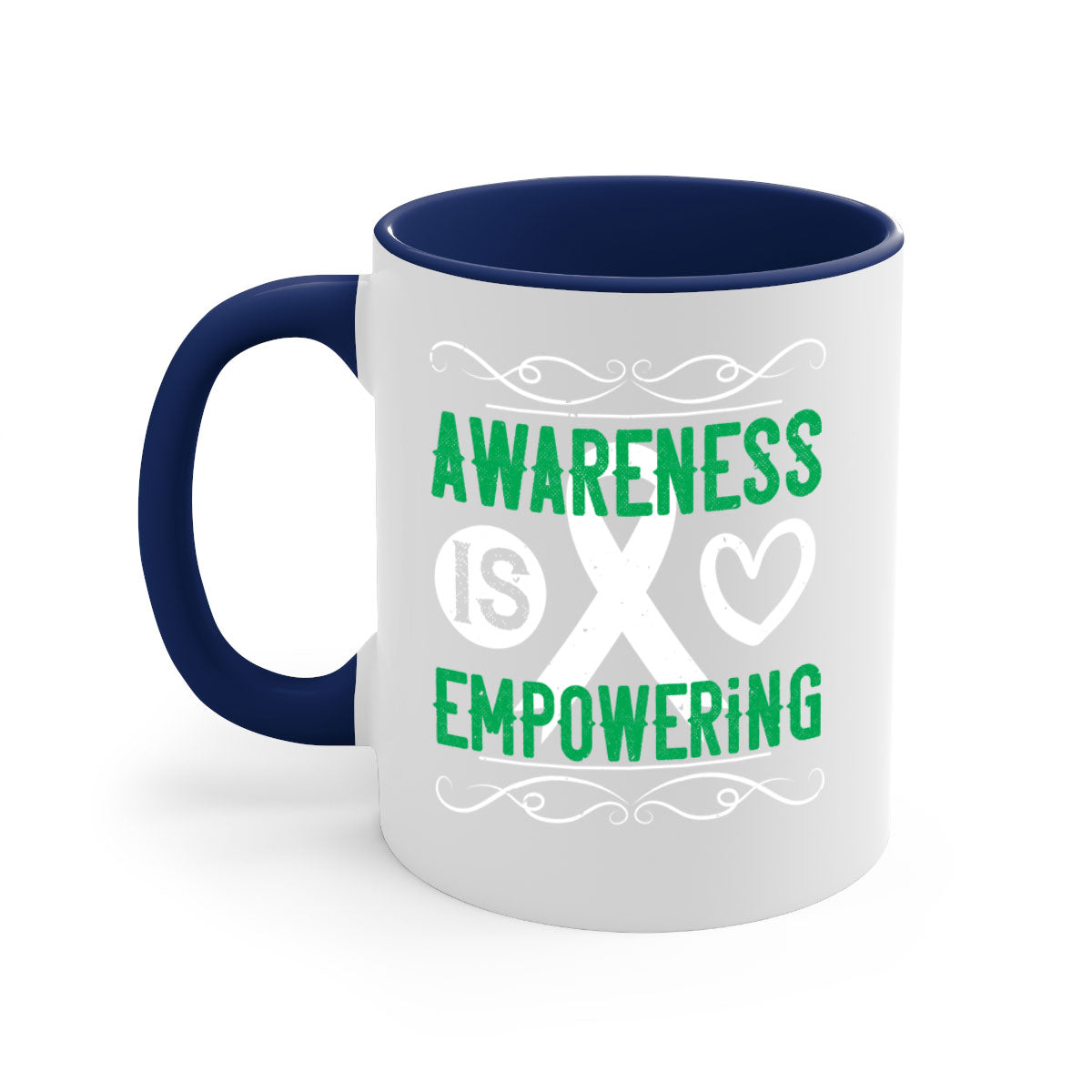 Awareness is Empowering Style 17# Mug with colorful handle and glossy finish, available in multiple colors and sizes.