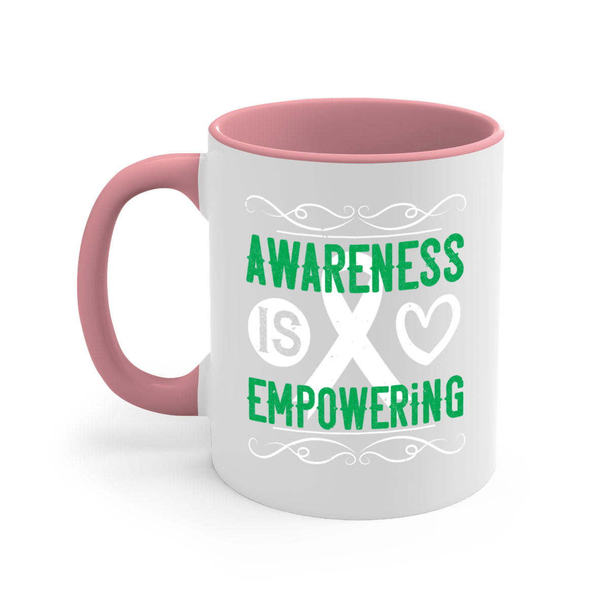 Awareness is Empowering Style 17# Mug with colorful handle and glossy finish, available in multiple colors and sizes.