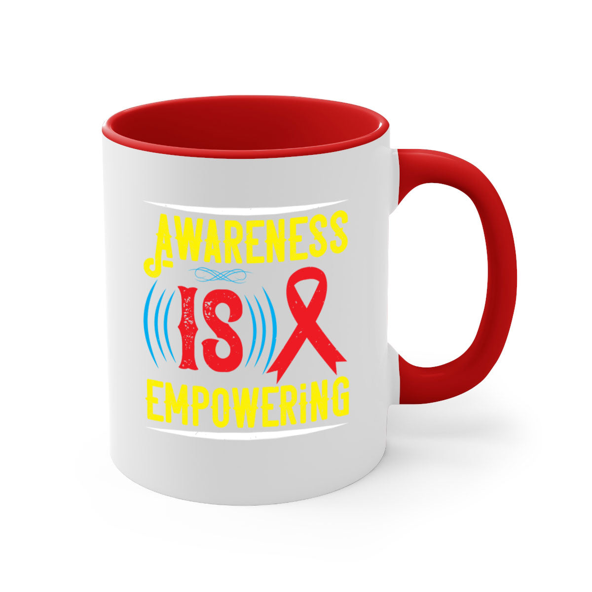 Two-tone Awareness is empowering Style 6# Mug with a glossy finish, featuring a colored handle and interior, available in five colors.