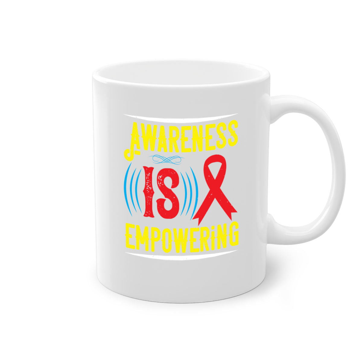 Two-tone Awareness is empowering Style 6# Mug with a glossy finish, featuring a colored handle and interior, available in five colors.