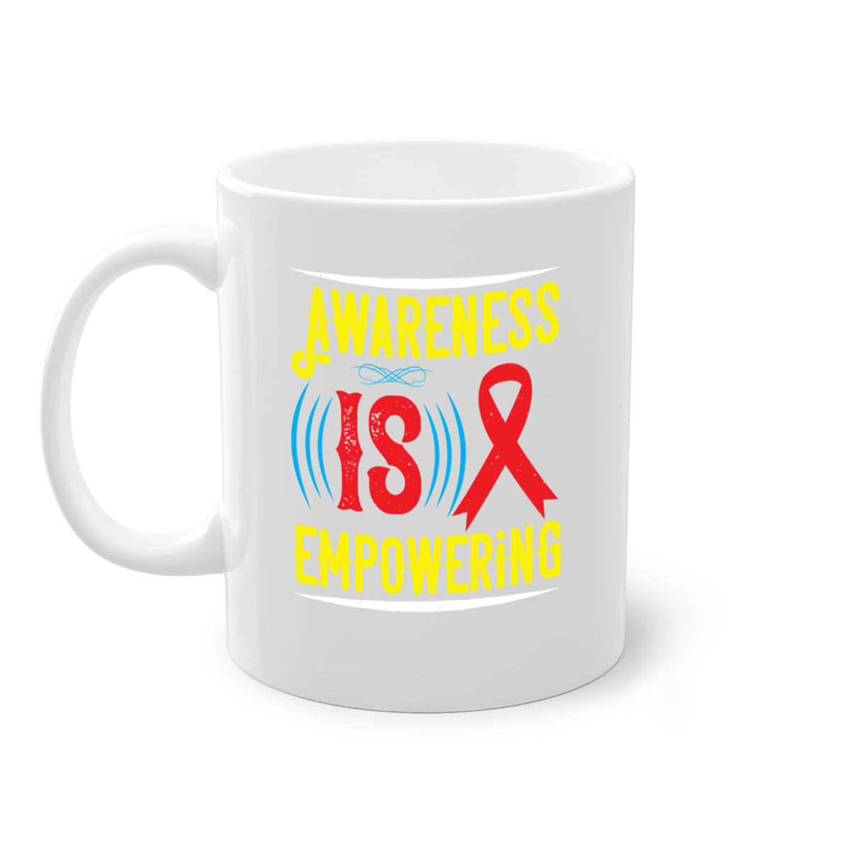 Two-tone Awareness is empowering Style 6# Mug with a glossy finish, featuring a colored handle and interior, available in five colors.
