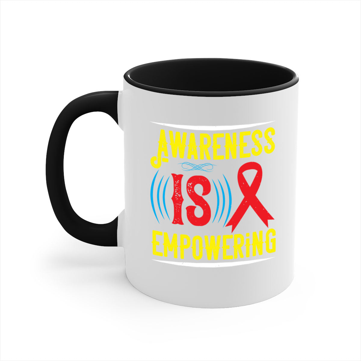 Two-tone Awareness is empowering Style 6# Mug with a glossy finish, featuring a colored handle and interior, available in five colors.