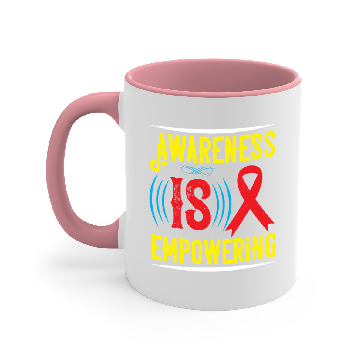 Two-tone Awareness is empowering Style 6# Mug with a glossy finish, featuring a colored handle and interior, available in five colors.