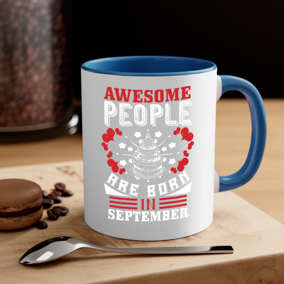 Two-tone ceramic mug with colored handle and glossy finish, perfect for September birthdays.