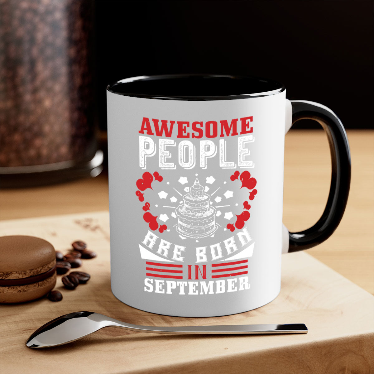 Two-tone ceramic mug with colored handle and glossy finish, perfect for September birthdays.