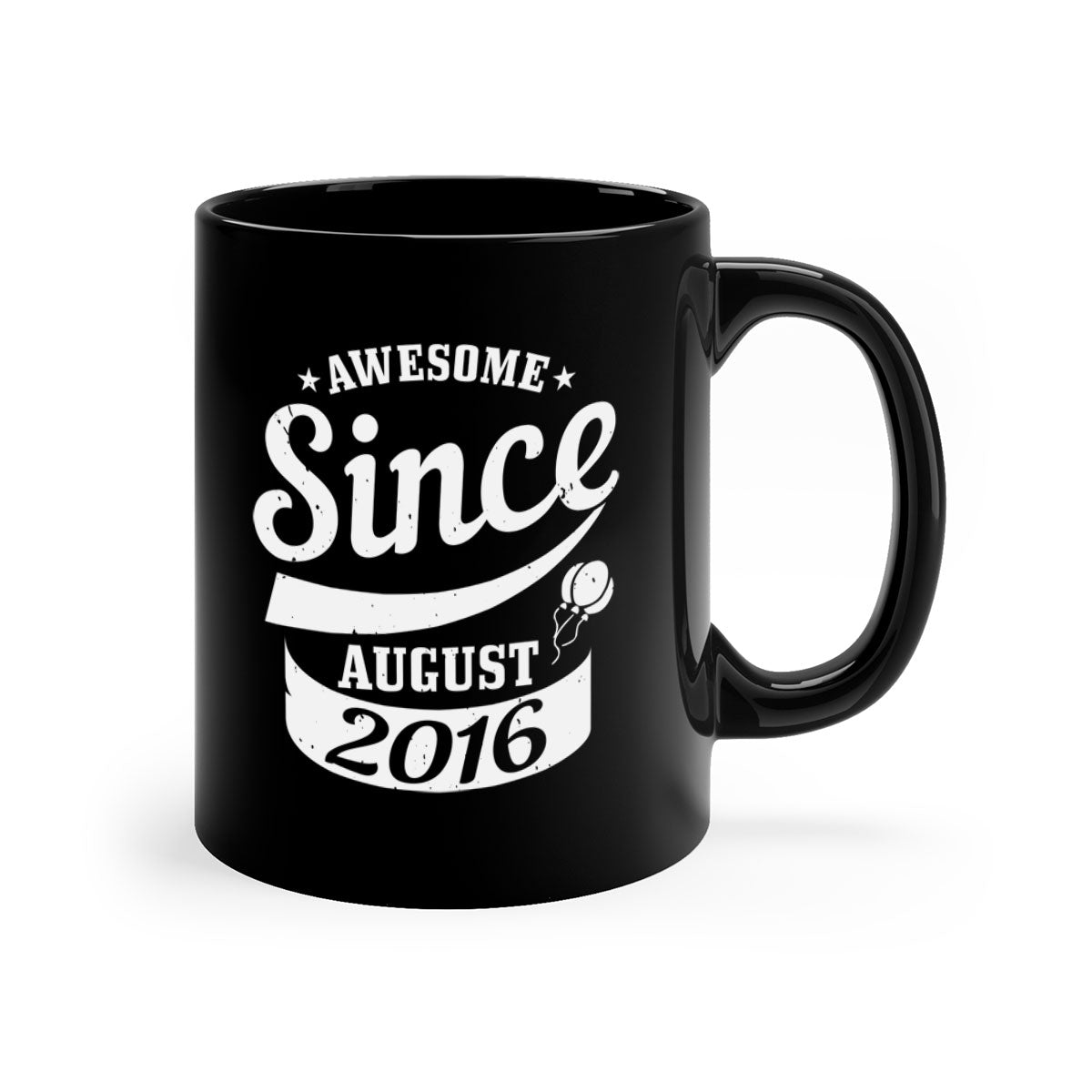 Awesome since August Style 11# Mug with colorful handle and interior, glossy finish, available in two sizes.